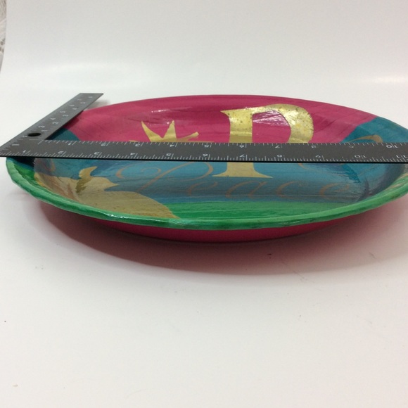 Pottery Barn Pink Green Gold Peace Decorative Tray - Picture 7 of 8